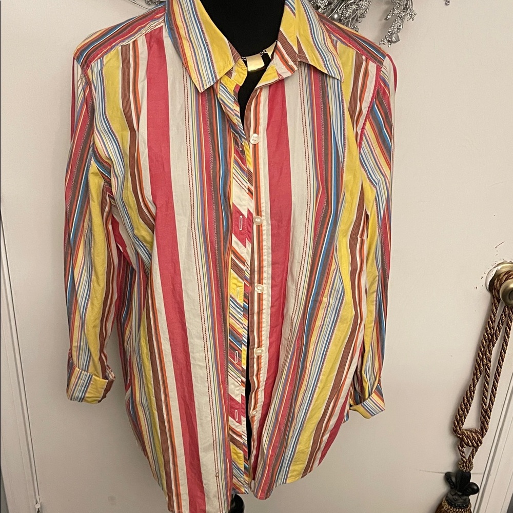 Karen Scott Colorful Striped Button Down Shirt